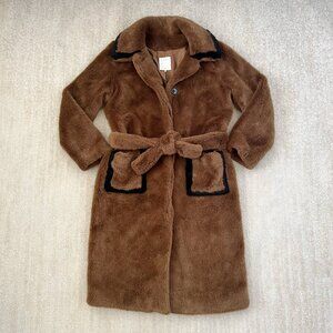 Sandro Long Faux Fur Coat With Belt 38